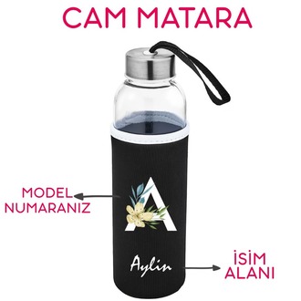 Kişiye Özel Kılıflı Cam Matara , Özelleştirilebilir Kılıflı Cam Matara 470 ML Borosilikat