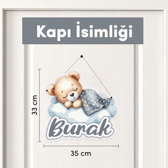 Kişiye Özel Uyuyan Ayıcık Temalı 17 Parça Yenidoğan Seti - Kapı Süsü, Masa Süsü, Magnet