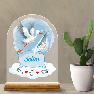 Kişiselletirilebilir Pleksi Bebek Doğum Bilgileri Tablosu – Özel Tasarım Leylek Konsepti