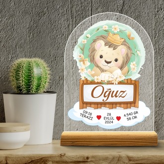 Kişiye Özel Pleksi Bebek Doğum Bilgileri Tablosu – Sevimli Aslanlı Tasarım