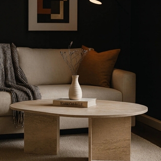 Orta sehpa Traverten oval sabit oscar model 80x130 cm