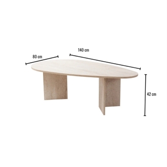 Traverten orta sehpa oval sabit flap model 80x140 cm