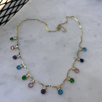 Renkli Taşlı Gold Choker Kolye