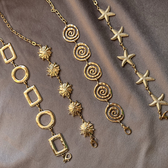 Spiral Dokulu Gold Bel Zinciri