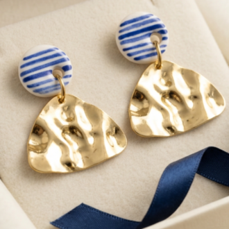El Yapımı Porselen & Gold Detaylı Küpe