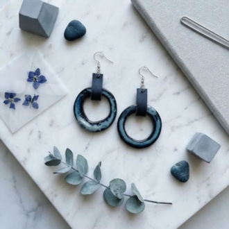 El Yapımı Stoneware & Deri Halka Küpe