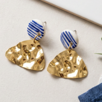 El Yapımı Porselen & Gold Detaylı Küpe