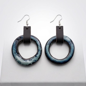 El Yapımı Stoneware & Deri Halka Küpe