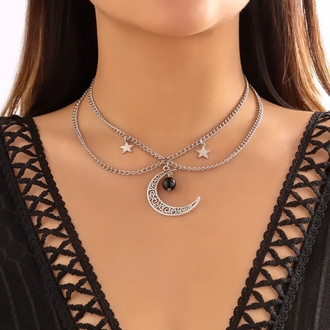 Gotik ay charmlı zincir kolye
