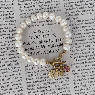 Pembe Çiçekli İnci Bileklik