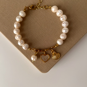 İstiridye Kalp Charm İnci Bileklik