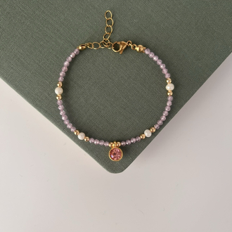 İncili Pembe Zirkon Taşlı Bileklik