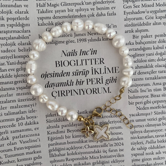 Beyaz Yonca Karışık Boy İnci Bileklik