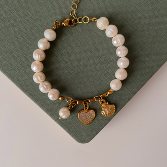 İstiridye Kalp Charm İnci Bileklik