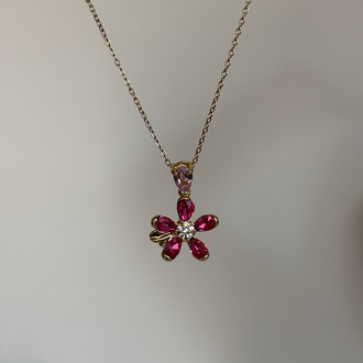 Gold Pembe Çiçek Kolye | Çelik 