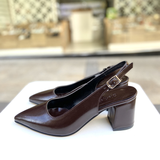 Acı kahve 6 cm kalın topuklu ayakkabı 