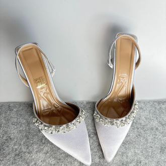 Gümüş saten 6 cm topuklu ayakkabı