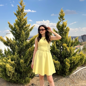 Kemerli Sarı Elbise 