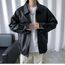 Streetwear Siyah Oversize Unisex Deri Ceket