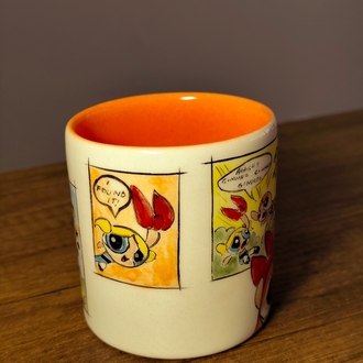 Powerpuff Girls El Yapımı Seramik Kupa – 300 ml | Tamamı El Boyaması Koleksiyon Kupası