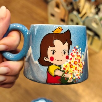 Heidi El Çizimi Türk Kahvesi Fincanı ve Tabağı