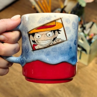 One Piece Luffy El Çizimi Seramik Kupa