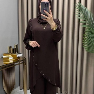 ACI KAHVE AYROBİN PANTOLONLU TUNİK TAKIM