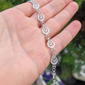 Telkari Gümüş Kadın Bileklik El Yapımı Damla Model 