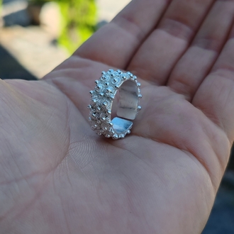 Gümüş Yüzük Kişniş İki Sıra Telkari 925 Ayar  Altı Açık Model 55 mm 15 Numara 