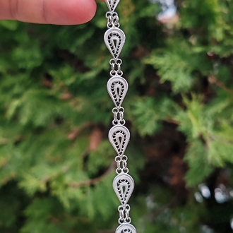Telkari Gümüş Kadın Bileklik El Yapımı Damla Model 