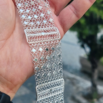 Telkari Yıldızlı Bileklik El Yapımı 925 Ayar Gümüş 