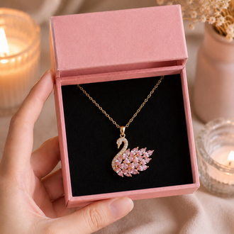 GOLD RENK PEMBE TAŞLI KUĞU KOLYE
