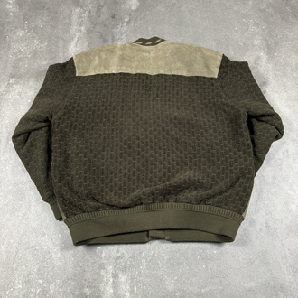 (XL) Vintage North Winds Leather Panel Argyle Cardigan