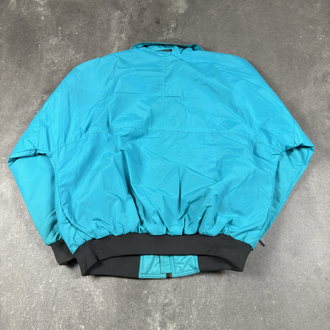 (XL) Vintage White Sierra Teal Fleece-Lined Ski Bomber Jacket