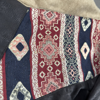 (M) Vintage Aztec Leather Sherpa Collar Western Bomber Jacket