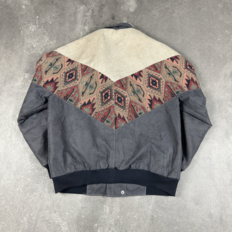 (M) Vintage 90s Southwestern Aztec Sherpa Collar Bomber Jacket