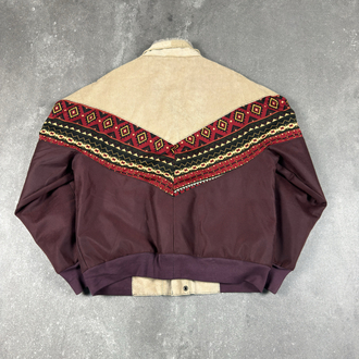(S) Vintage Western Aztec Corduroy Panel Sherpa Bomber Jacket