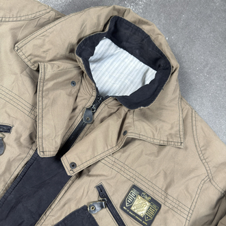 (XXL) Vintage Beige Black Utility Bomber Jacket