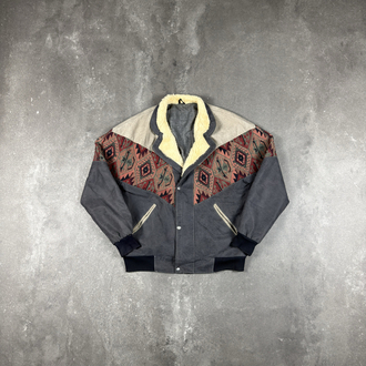 (M) Vintage 90s Southwestern Aztec Sherpa Collar Bomber Jacket