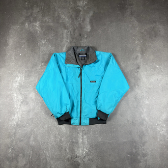 (XL) Vintage White Sierra Teal Fleece-Lined Ski Bomber Jacket