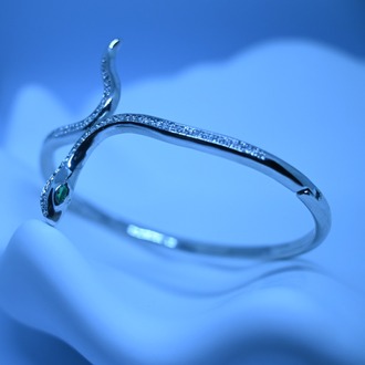 Altın & Gümüş Renk Yılan Model Zirkon Taşlı Kelepçe Bileklik