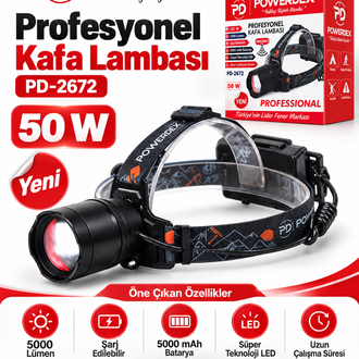 YENİ - 5000 LÜMEN KAFA FENERİ POWERDEX 2672
