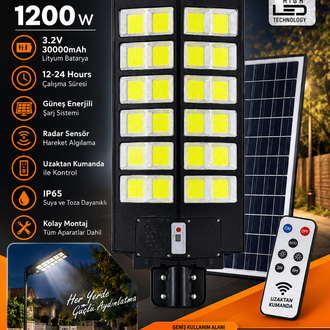 YENİ - 1200 W BÜYÜK BOY SOKAK LAMBASI GÜNEŞ ENERJİLİ 