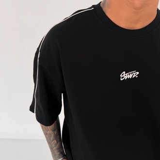 Bisiklet Yaka Oversize Stw Biyeli Tişört Siyah