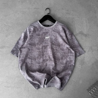 Bisiklet Yaka Oversize Yıkamalı Tshirt Gri
