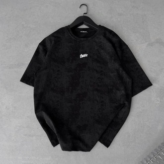 Bisiklet Yaka Oversize Yıkamalı Tshirt Siyah