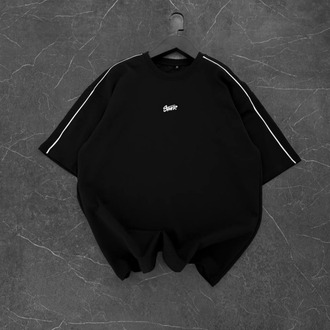 Bisiklet Yaka Oversize Stw Biyeli Tişört Siyah