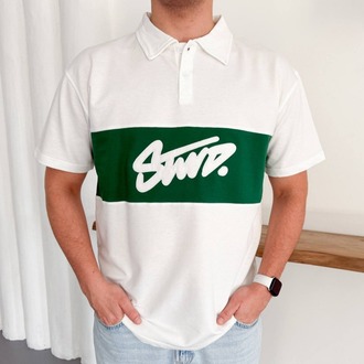 Polo Yaka Orta Şerit Stw Nakış Tshirt