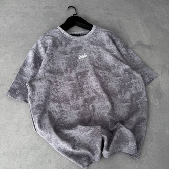 Bisiklet Yaka Oversize Yıkamalı Tshirt Gri