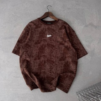 Bisiklet Yaka Oversize Yıkamalı Tshirt Kahve